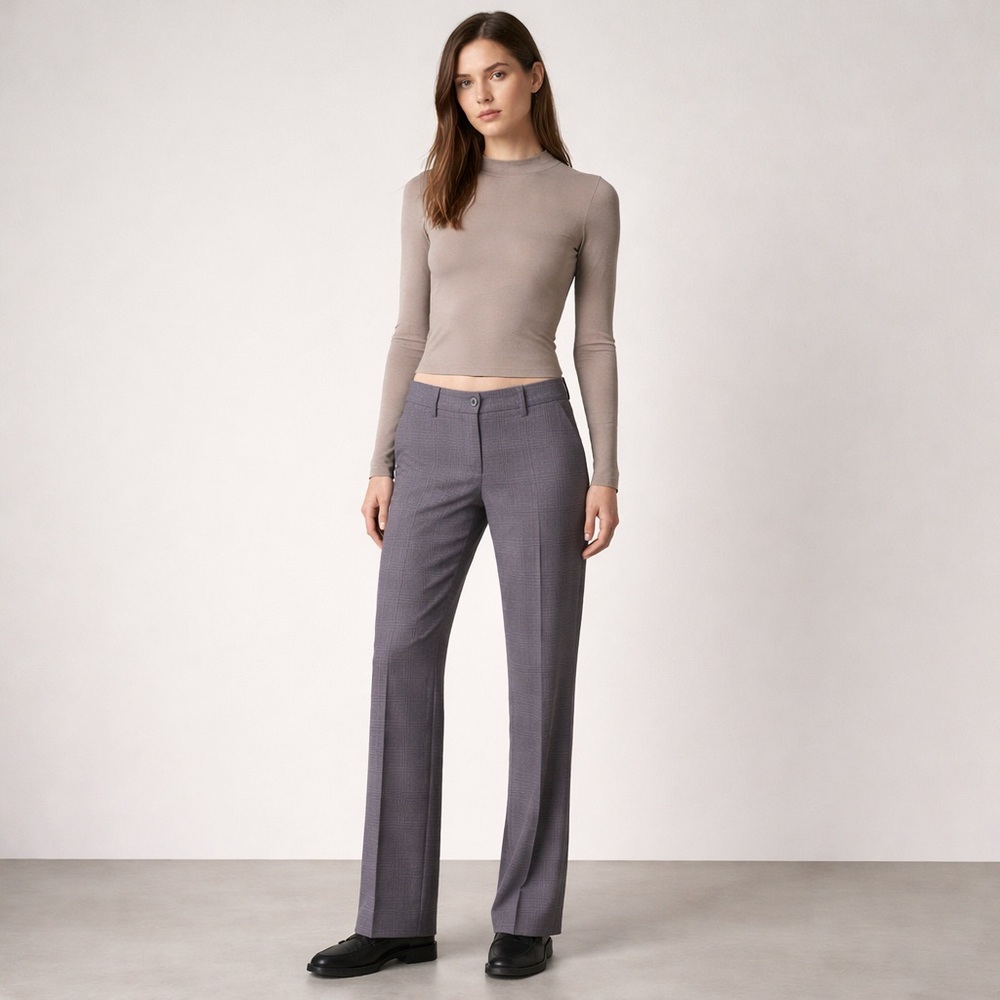 Sisley Purple Check Tailored Straight-Leg Pants 38 IT/ US 2